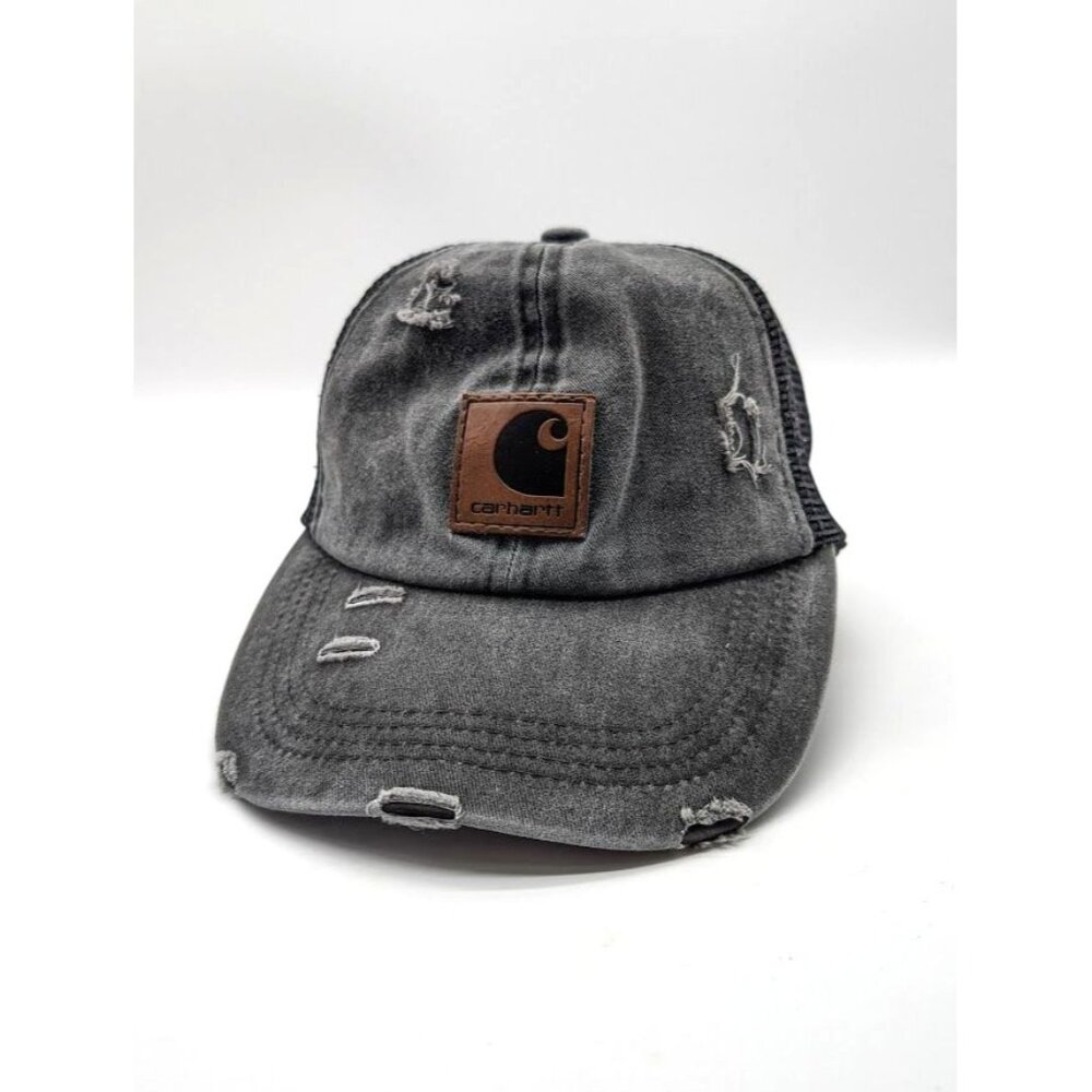 Carhartt Hat Adjustable Distressed OS Criss Cross Ponytail Holder Trucker Mesh